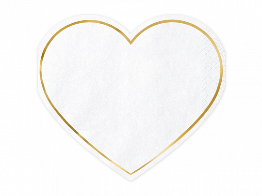 Hjärtformade servetter med guldkant. Stilren bröllopsdukning eller söt dopdukning. Perfekt till mingelbordet.