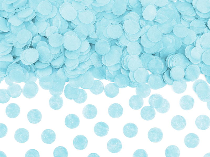 Himmelsblå konfetticirklar, jättefint att dekorera borden med. 16mm 15gram