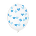 Extra starka ballonger kristallklar med blå hjärtan 30cm 6-pack