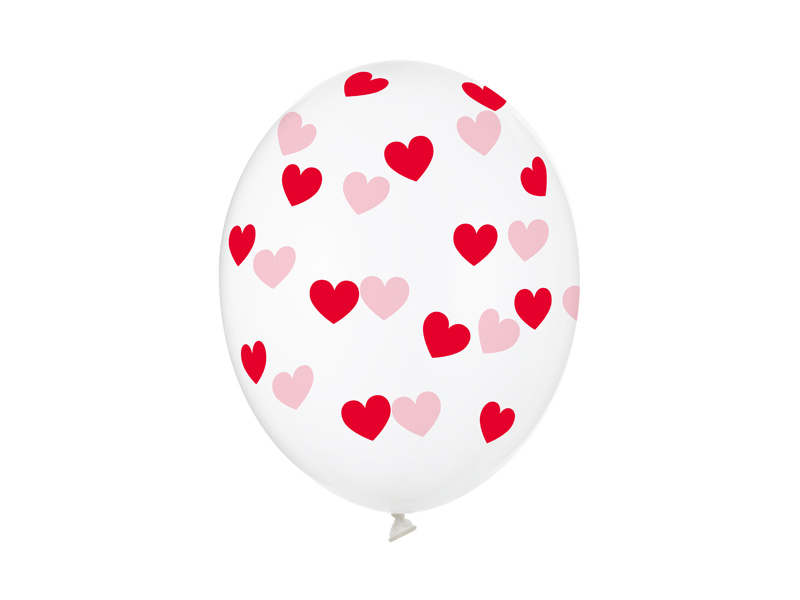 Kristallklara ballonger med röda hjärtan 6-pack Bröllopsdekoration, Alla hjärtans dag, Kärlek och omtanke