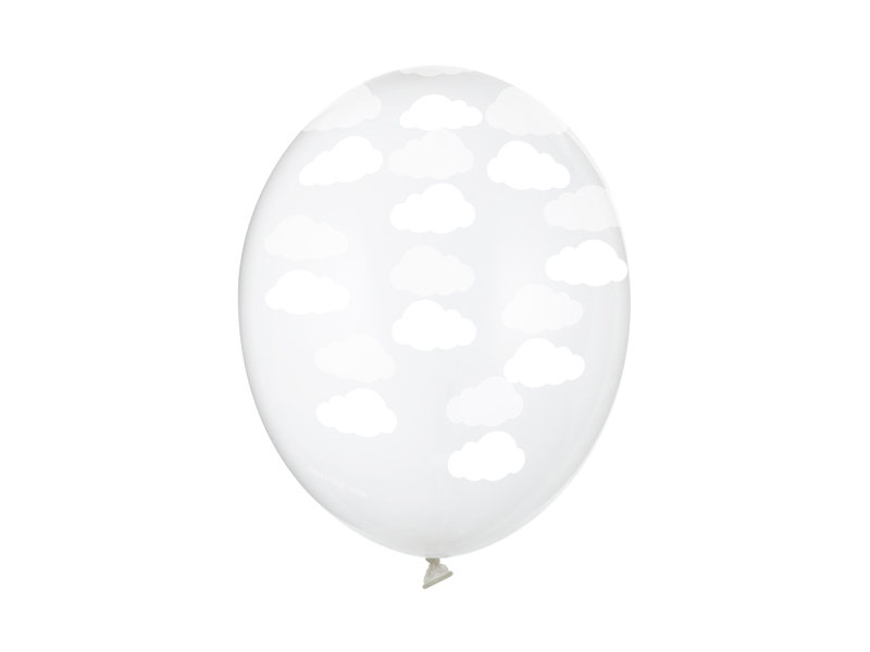 Kristallklara ballonger med vita moln. Jättesött till babyshower, dop, barnkalas/födelsedag.