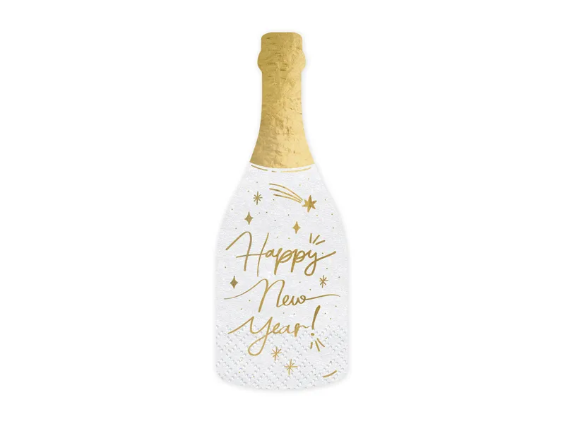 Champagneflaska Servetter Guld/Vit Happy New Year