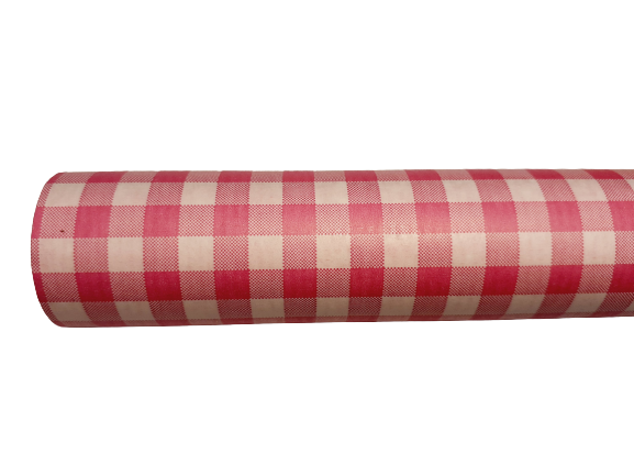 Presentpapper Ribbad Rosa/Vit Rutig 5meter