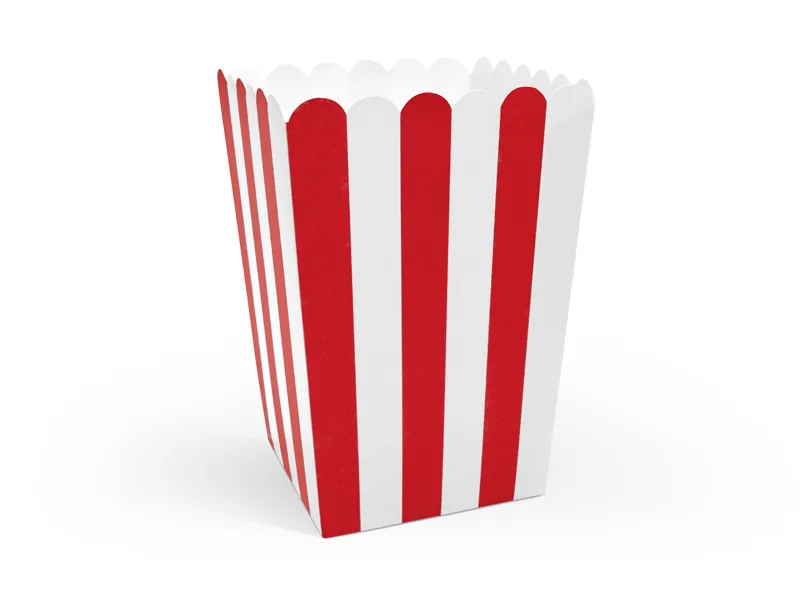 Popcornboxar / Godispåsar med rödvita ränder. 6-pack. 45 kronor.