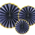 Rosetter Marinblå med guldkanter 3-pack 23/32/40 cm