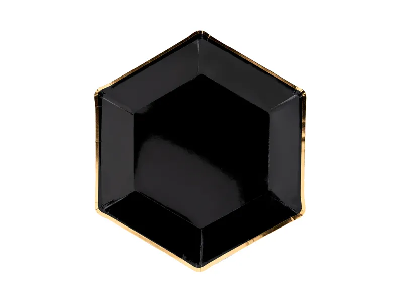 Svarta festliga papperstallrikar med guldkanter. 6-pack. 39 kronor