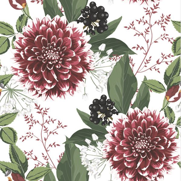 Snygga 3-lags servetter med Dahlia blommor, 20-pack. 25 kronor