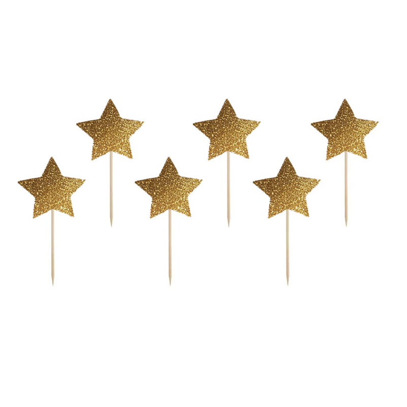 Guldstjärnor Caketopper / Dekoration till bakelser. 6 st. 32 kronor.