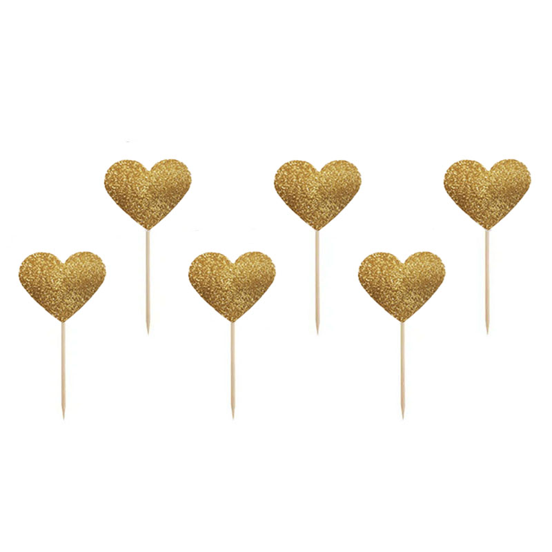 Hjärtan Guld med glitter till bakverk 6-pack