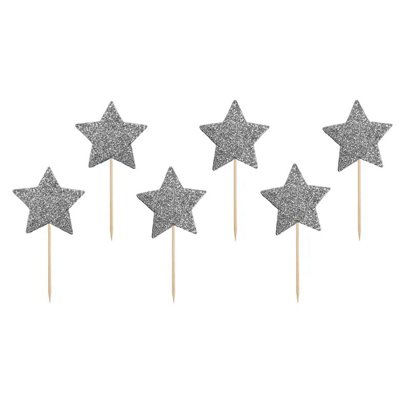Silverstjärnor i glitter till bakverk. 6-pack. 32 kronor