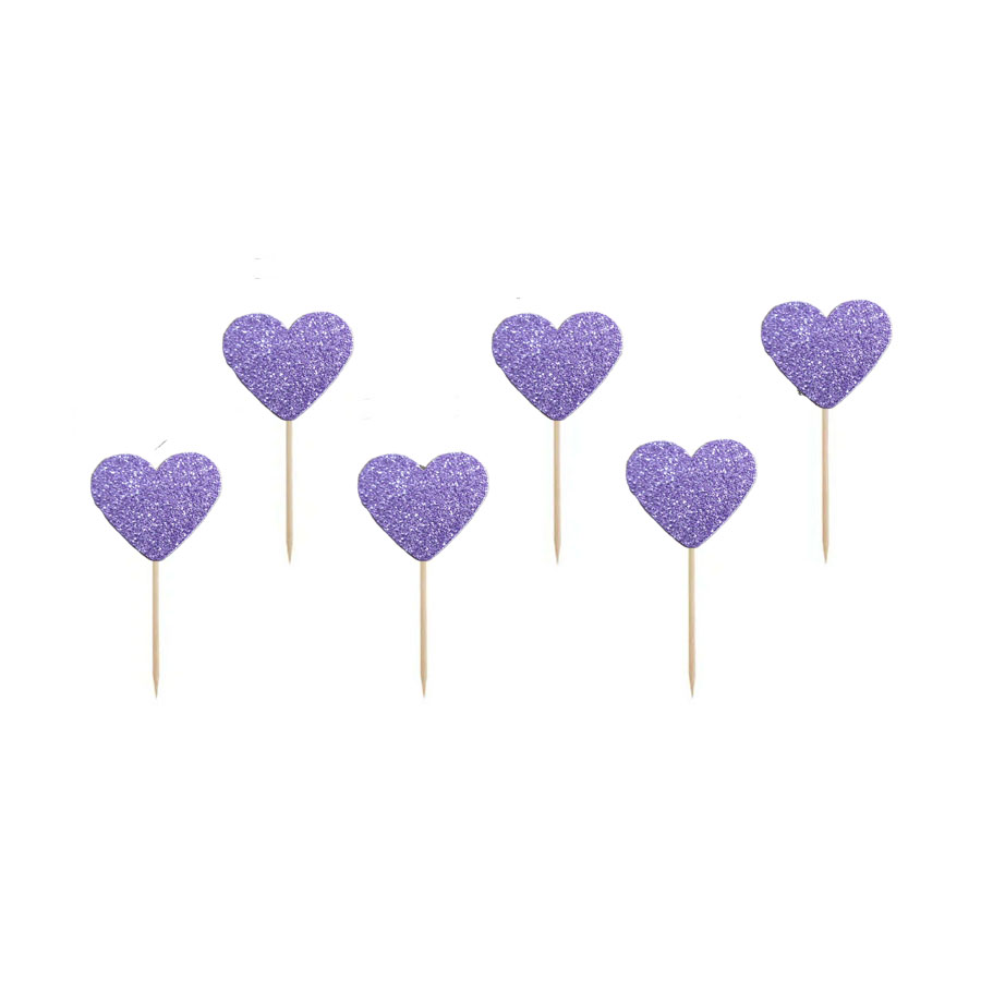 Hjärtan Syrenlila med glitter till bakverk 6-pack