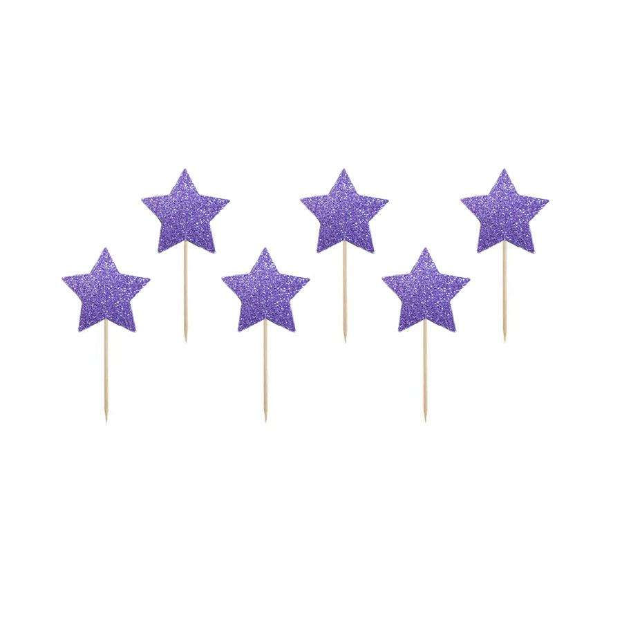 Stjärnor Syrenlila med glitter till bakverk 6-pack