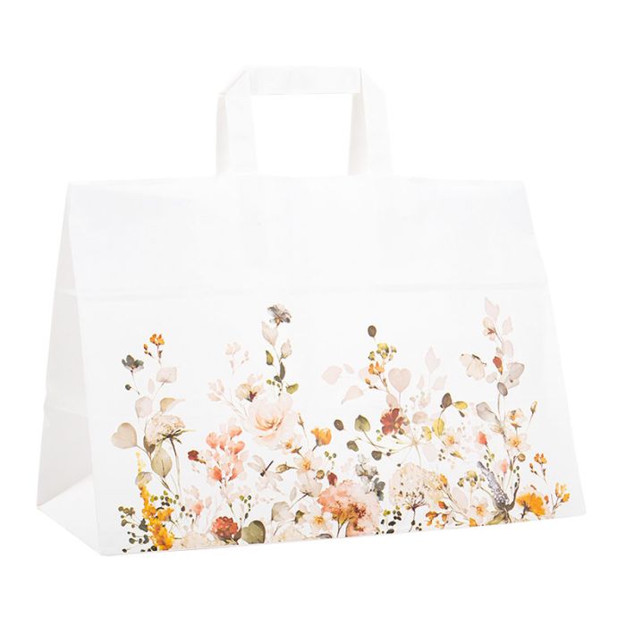 Papperspåse Vit med Blommor H25xB35xD17 cm
